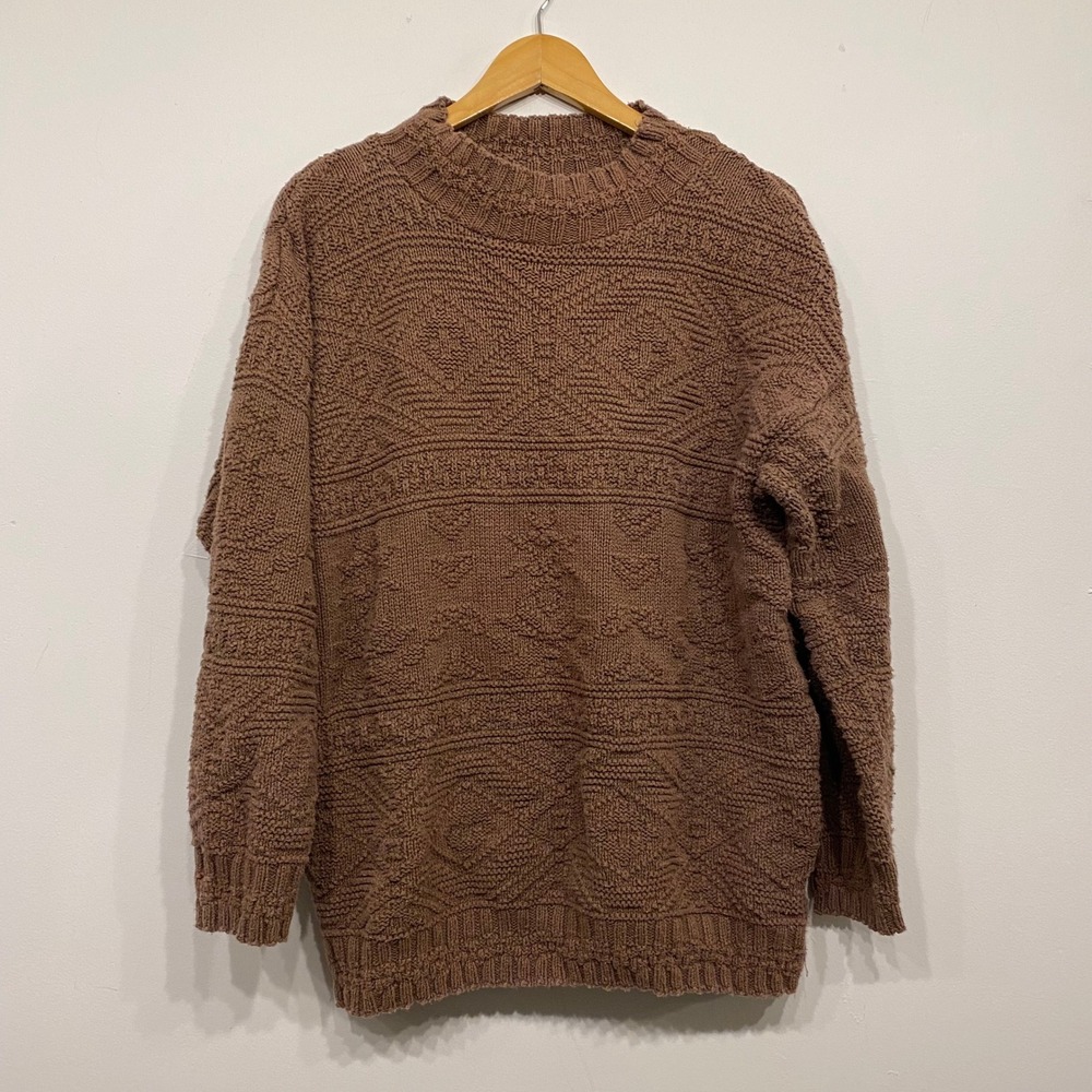 Knit Street‎ Brown Geometric Textured Crewneck Sweater Made in USA Size 6